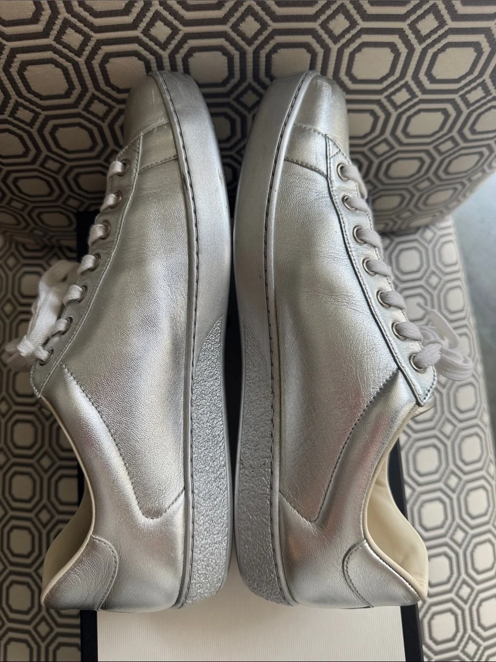 Gucci Ace Metallic Silver Men’s Leather Lace-Up Sneakers